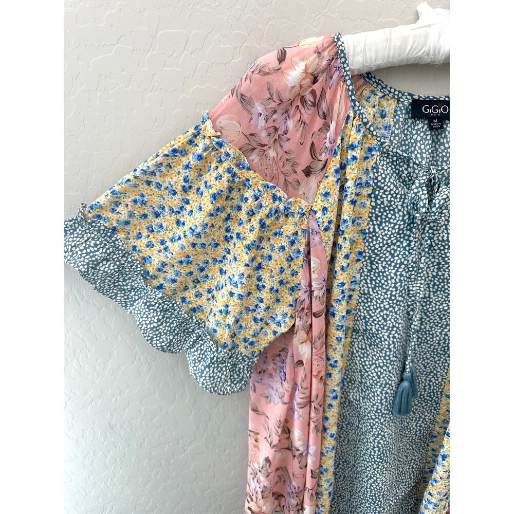 GGO Floral Mixed-Print Pink and Blue Blouse - Picture 3 of 7